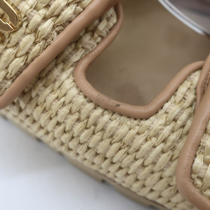 Miu Miu Raffia Dual-Strap Slide Sandals Beige Size 38