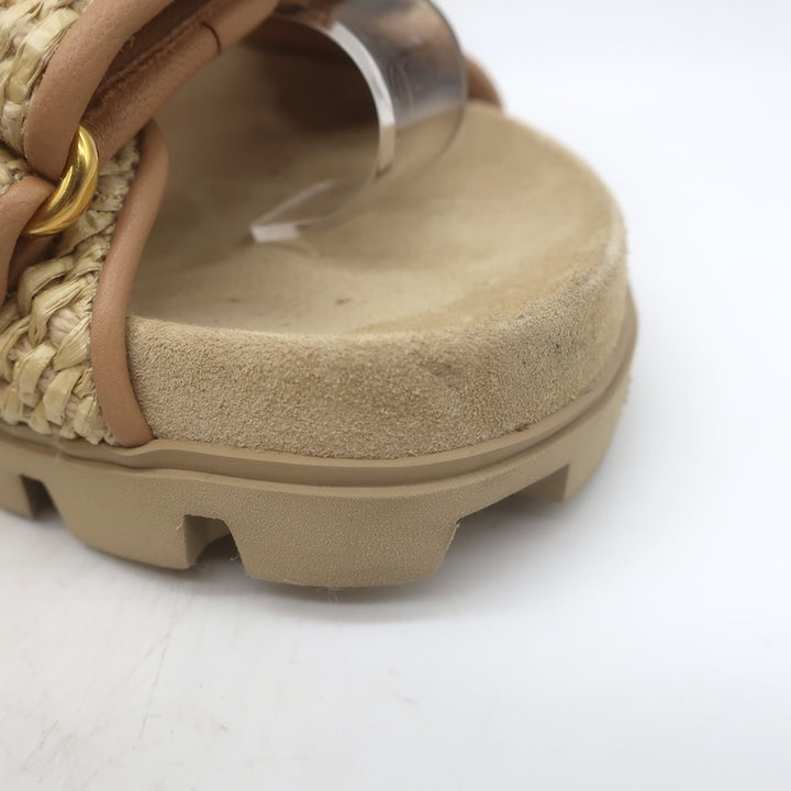 Miu Miu Raffia Dual-Strap Slide Sandals Beige Size 38