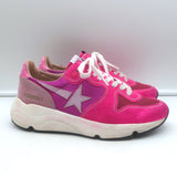 Golden Goose Running Sole glitter-heel sneakers in fuchsia suede, authentic pre-owned women's size 37