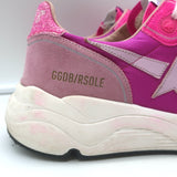 Golden Goose running-sole glitter-heel sneakers in fuchsia suede, authentic pre-owned women's size 37