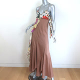 Chloe Asymmetric Scarf-Detail Maxi Dress Brown/Multi Silk Twill Size 38