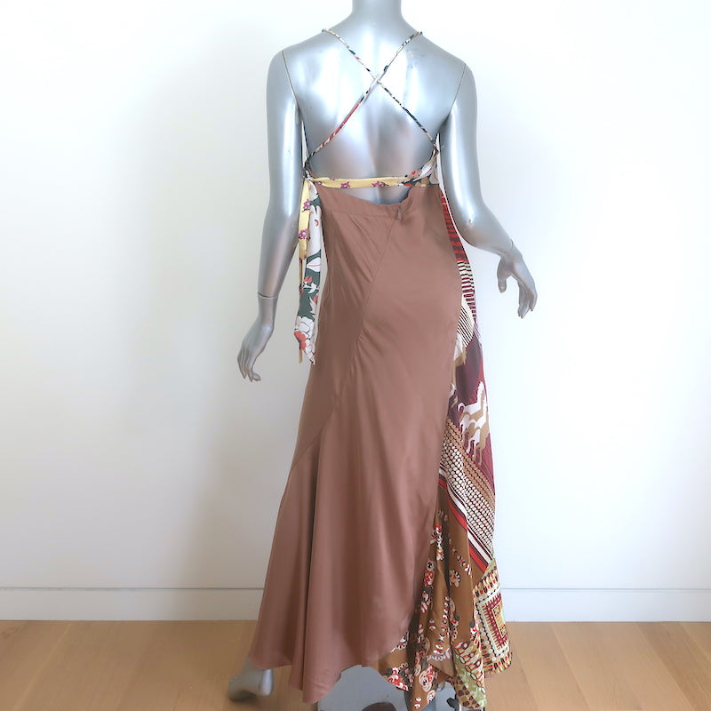 chloe scarf maxi dress Chloe Asymmetric Scarf-Detail Maxi Dress Brown/Multi Silk Twill Size 38
