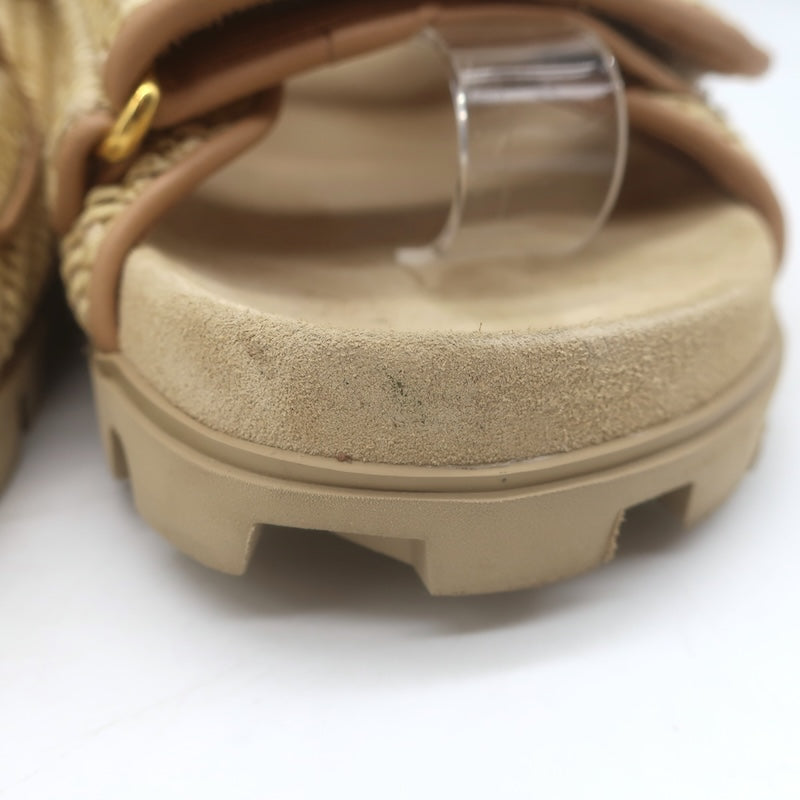 Miu Miu Raffia Dual-Strap Slide Sandals Beige Size 38