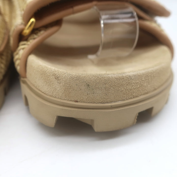 Miu Miu Raffia Dual-Strap Slide Sandals Beige Size 38