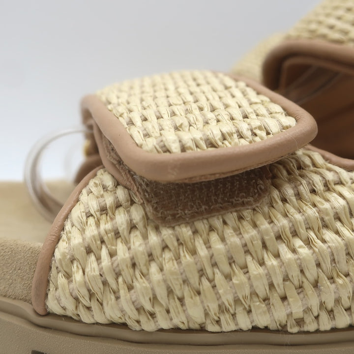 Miu Miu Raffia Dual-Strap Slide Sandals Beige Size 38