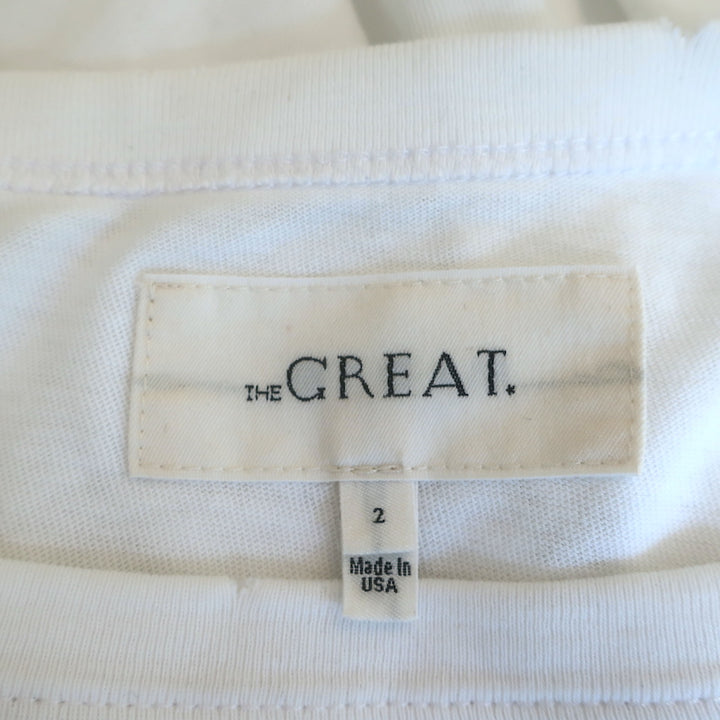 THE GREAT High-Low Tee White Distressed Cotton Size 2 Short Sleeve Top