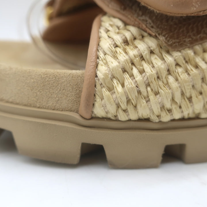 Miu Miu Raffia Dual-Strap Slide Sandals Beige Size 38