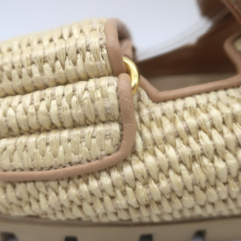 Miu Miu Raffia Dual-Strap Slide Sandals Beige Size 38