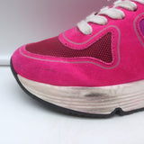 Golden Goose running sole glitter-heel sneakers in fuchsia suede, pre-owned authentic luxury with light wear