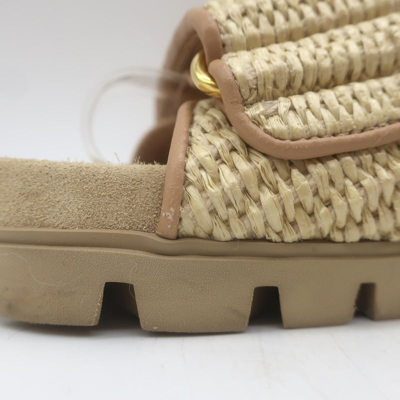 Miu Miu Raffia Dual-Strap Slide Sandals Beige Size 38