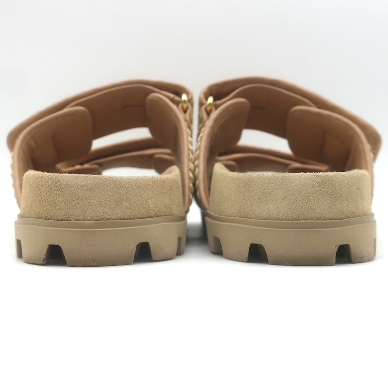 Miu Miu Raffia Dual-Strap Slide Sandals Beige Size 38