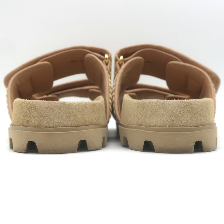 Miu Miu Raffia Dual-Strap Slide Sandals Beige Size 38