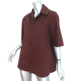 Tibi Camp Shirt Brown Cotton Poplin Size Medium Short Sleeve Top