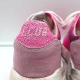 Authentic Golden Goose Running Sole sneakers in fuchsia suede with glitter heel, pre-owned, lightly worn