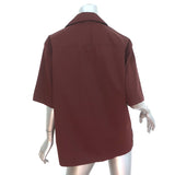 Tibi Camp Shirt Brown Cotton Poplin Size Medium Short Sleeve Top