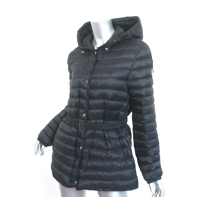 Moncler Oredon Belted Short Down Parka Black Size 3 Hooded Puffer Jacket