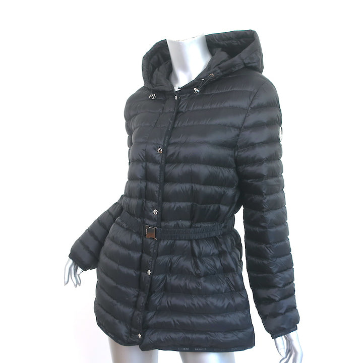 Moncler Oredon Belted Short Down Parka Black Size 3 Hooded Puffer Jacket