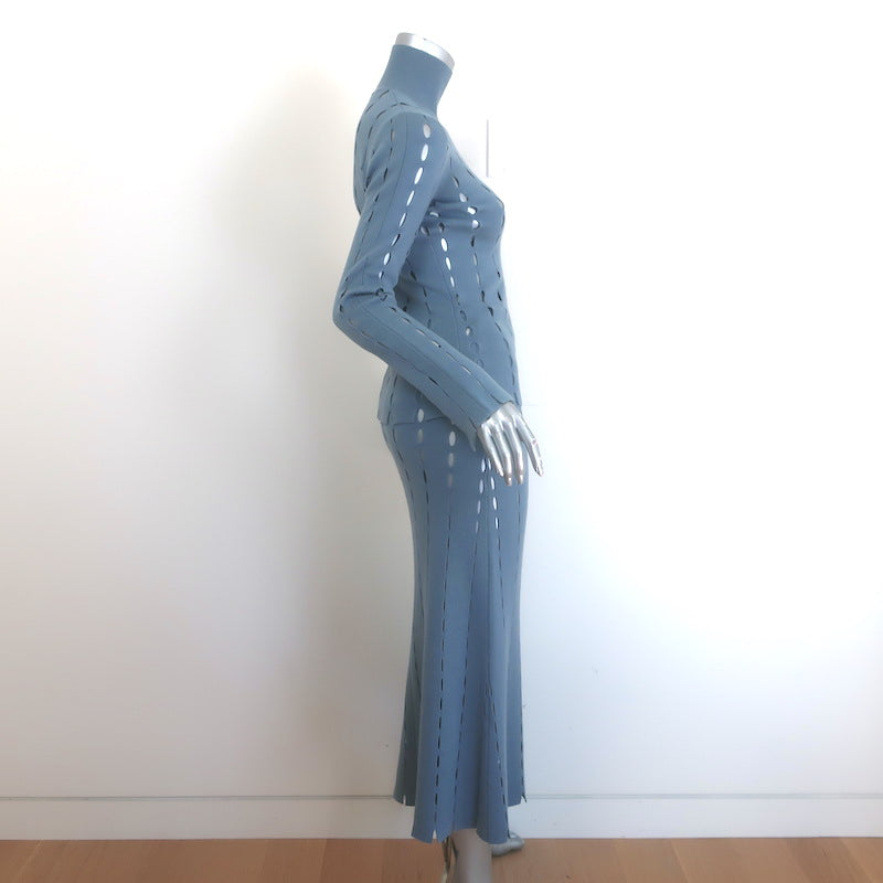 Zankov Open-Knit Turtleneck &amp; Midi Skirt Set Blue Merino Wool Size Extra Small