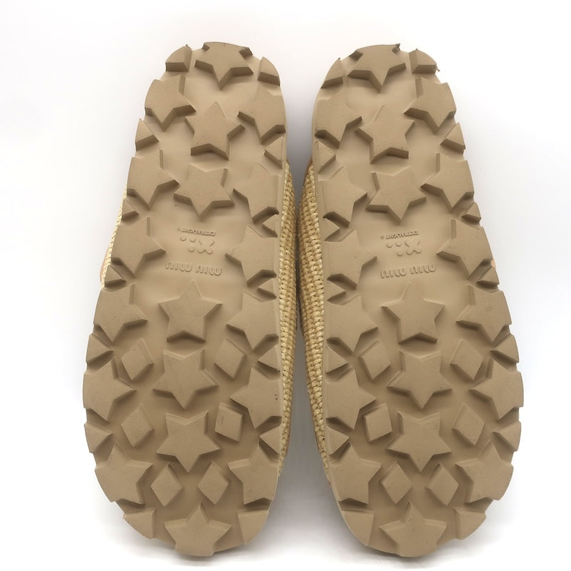 Miu Miu Raffia Dual-Strap Slide Sandals Beige Size 38
