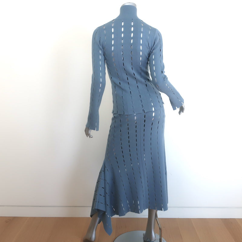 Zankov Open-Knit Turtleneck &amp; Midi Skirt Set Blue Merino Wool Size Extra Small