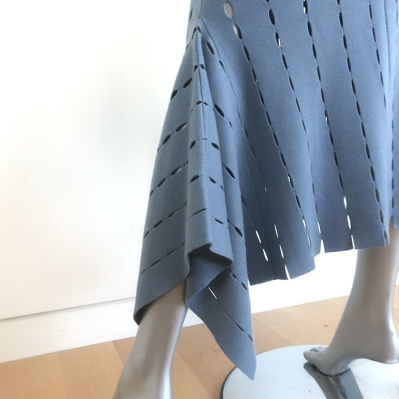 Zankov Open-Knit Turtleneck &amp; Midi Skirt Set Blue Merino Wool Size Extra Small