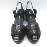 Prada Ankle Strap Platform Sandals Black Padded Nappa Leather Size 37.5