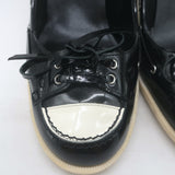 Chanel bow cap-toe pumps in black and white patent leather, authentic pre-owned pair, size 39