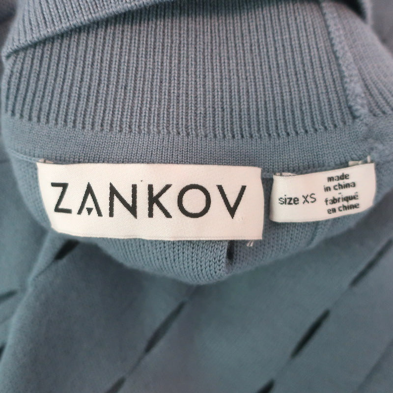 Zankov Open-Knit Turtleneck &amp; Midi Skirt Set Blue Merino Wool Size Extra Small