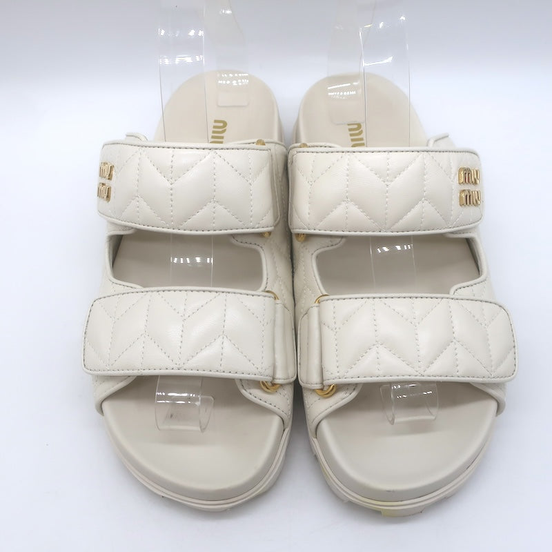 Miu Miu Matelasse Dual-Strap Slide Sandals White Nappa Leather Size 38