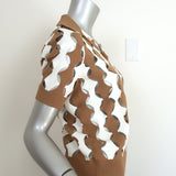 Tory Burch Cut-Out Polo Shirt Brown & White Size Small Short Sleeve Top