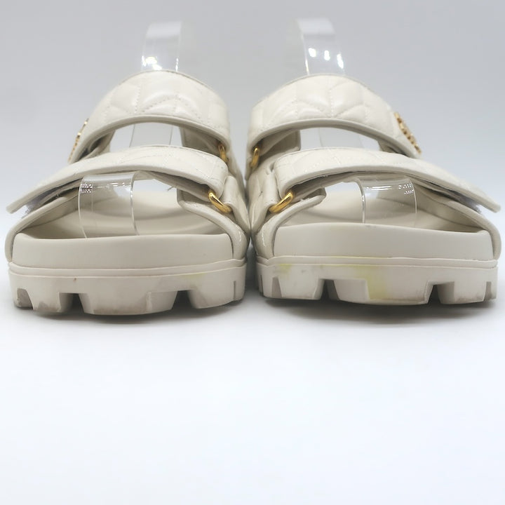 Miu Miu Matelasse Dual-Strap Slide Sandals White Nappa Leather Size 38
