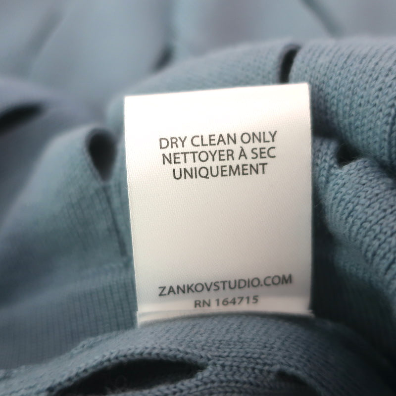 Zankov Open-Knit Turtleneck &amp; Midi Skirt Set Blue Merino Wool Size Extra Small