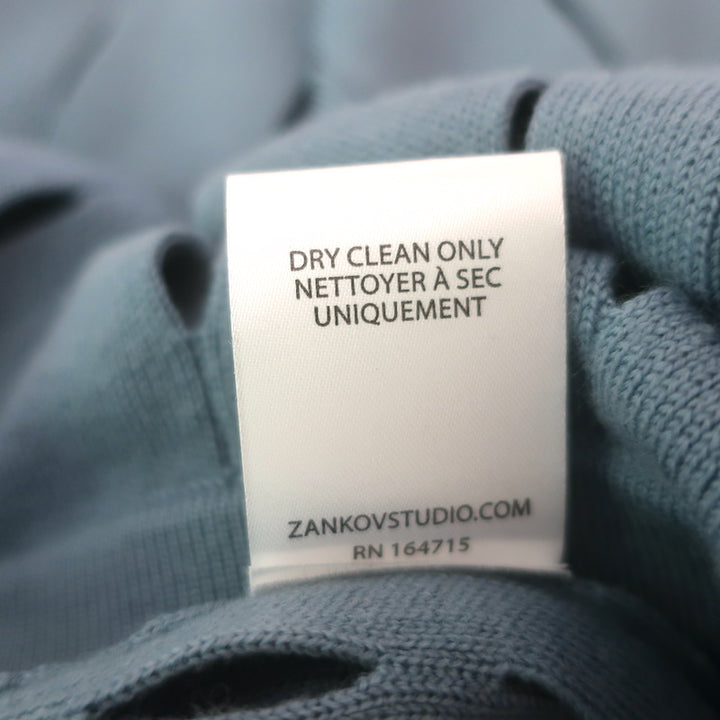 Zankov Open-Knit Turtleneck &amp; Midi Skirt Set Blue Merino Wool Size Extra Small