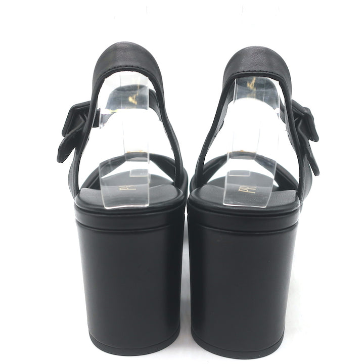 Prada Ankle Strap Platform Sandals Black Padded Nappa Leather Size 37.5