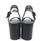 Prada Ankle Strap Platform Sandals Black Padded Nappa Leather Size 37.5