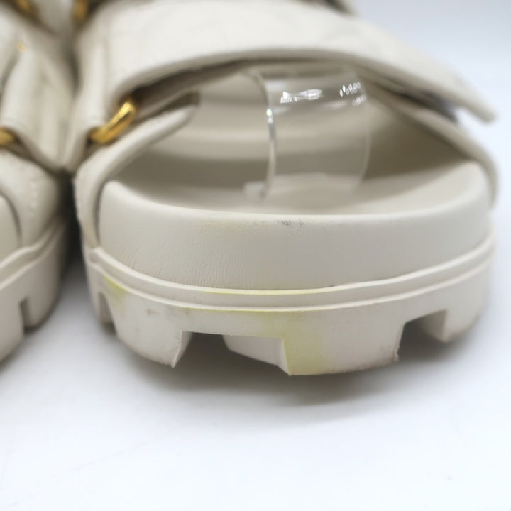 Miu Miu Matelasse Dual-Strap Slide Sandals White Nappa Leather Size 38