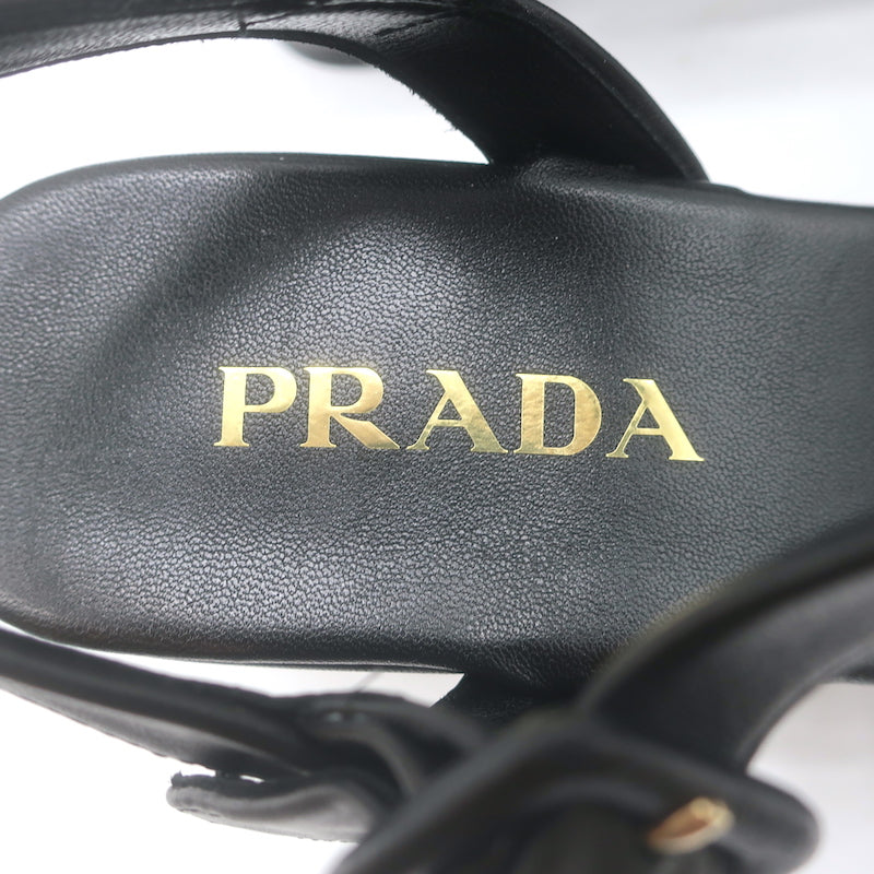 Prada Ankle Strap Platform Sandals Black Padded Nappa Leather Size 37.5