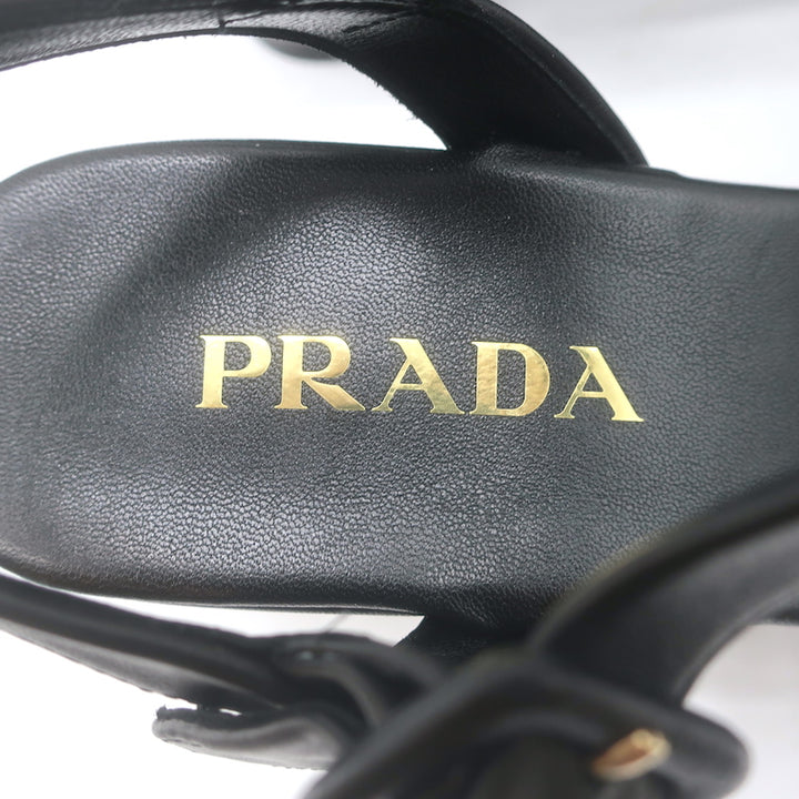 Prada Ankle Strap Platform Sandals Black Padded Nappa Leather Size 37.5