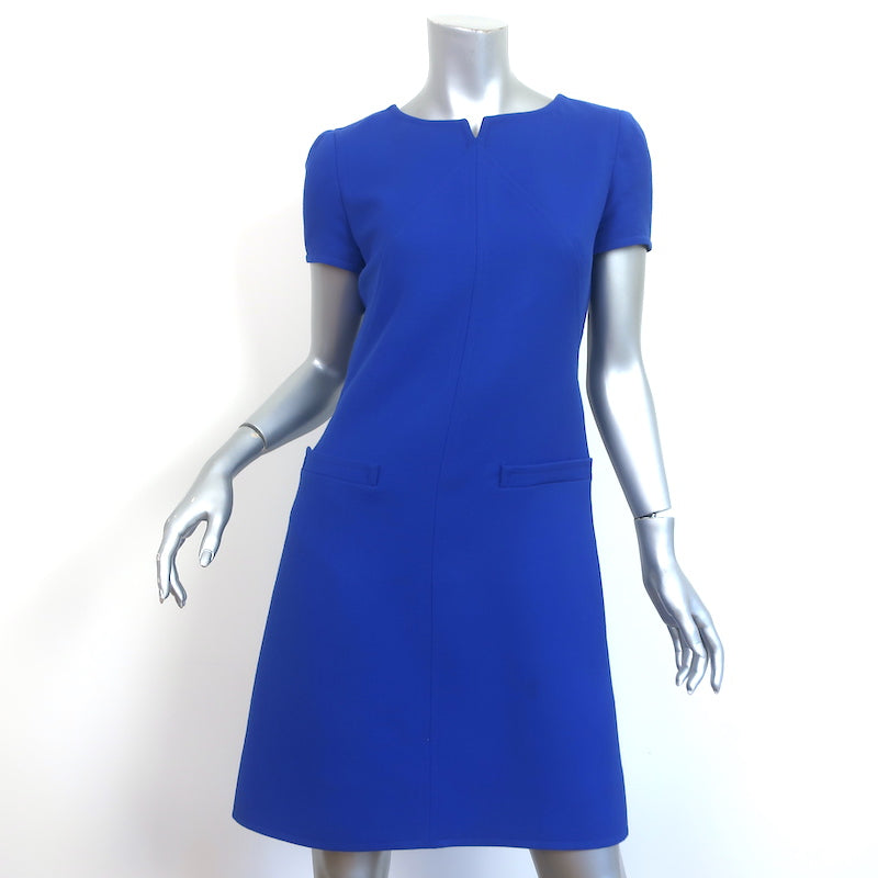 Courreges Short Sleeve Mini Shift Dress Blue Wool Size 8 Celebrity Owned Courreges Short Sleeve Mini Shift Dress Blue Wool Size 8 Celebrity Owned