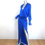 SER.O.YA Dianie Long Sleeve Wrap Dress Royal Blue Stretch Satin Size Small NEW