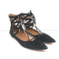 Aquazzura Belgravia Lace-Up Pointed Toe Flats Black Cutout Suede Size 40