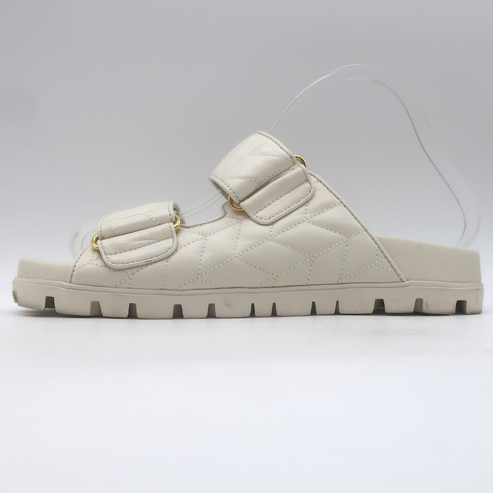 Miu Miu Matelasse Dual-Strap Slide Sandals White Nappa Leather Size 38