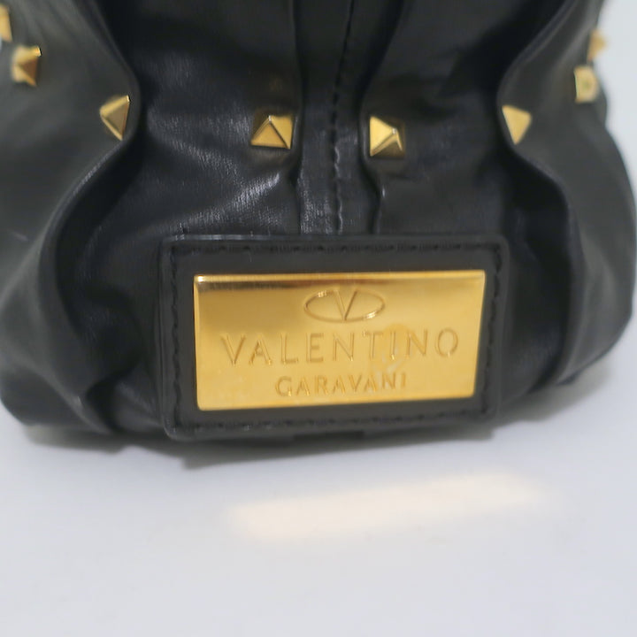 Valentino Maison Studded Tote Black Pleated Leather Large Shoulder Bag