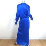 SER.O.YA Dianie Long Sleeve Wrap Dress Royal Blue Stretch Satin Size Small NEW