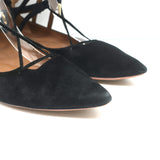 Aquazzura Belgravia Lace-Up Pointed Toe Flats Black Cutout Suede Size 40