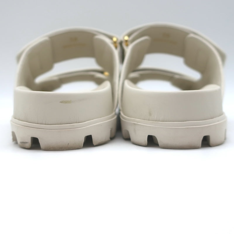 Miu Miu Matelasse Dual-Strap Slide Sandals White Nappa Leather Size 38