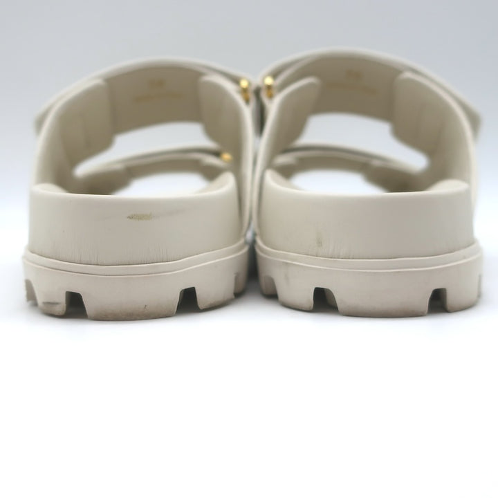 Miu Miu Matelasse Dual-Strap Slide Sandals White Nappa Leather Size 38