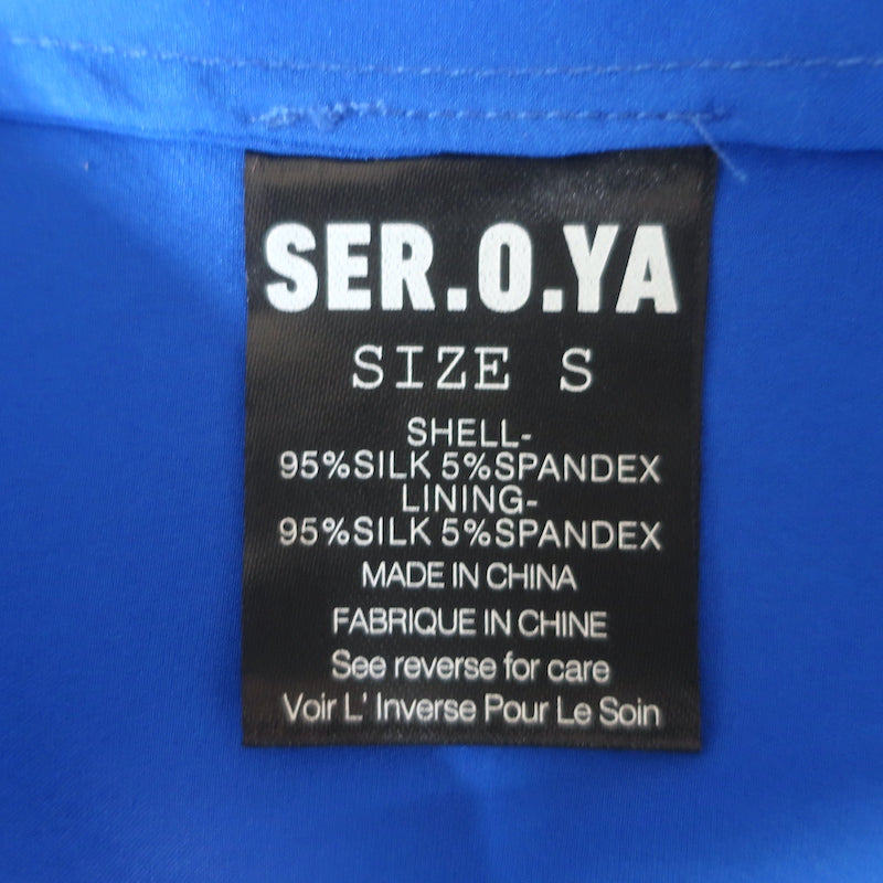 SER.O.YA Dianie Long Sleeve Wrap Dress Royal Blue Stretch Satin Size Small NEW