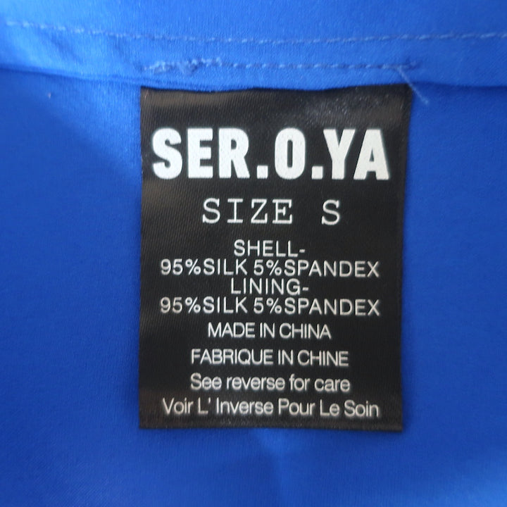 SER.O.YA Dianie Long Sleeve Wrap Dress Royal Blue Stretch Satin Size Small NEW