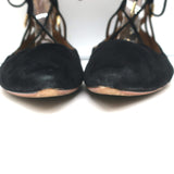Aquazzura Belgravia Lace-Up Pointed Toe Flats Black Cutout Suede Size 40